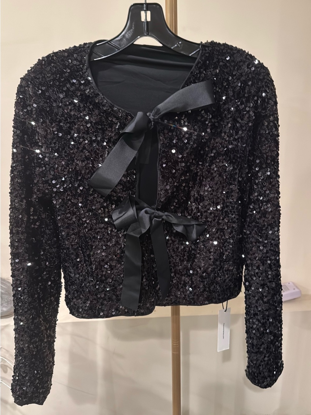 Commense Black Sequin Bow-Front Jacket